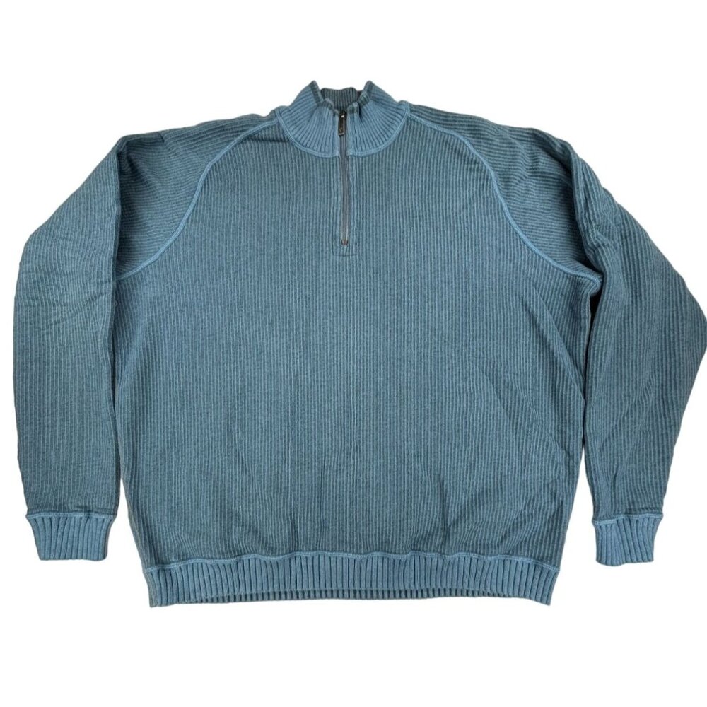 Tommy Bahama Ribbed Pullover Sweater Blue Cotton 1/4 Zip Mens XXL